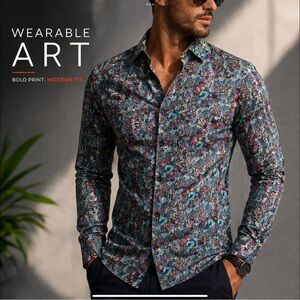 Signum Berlin 1926 Abstract Paint Splatter Modern Fit Wearable Art Button Up Med
